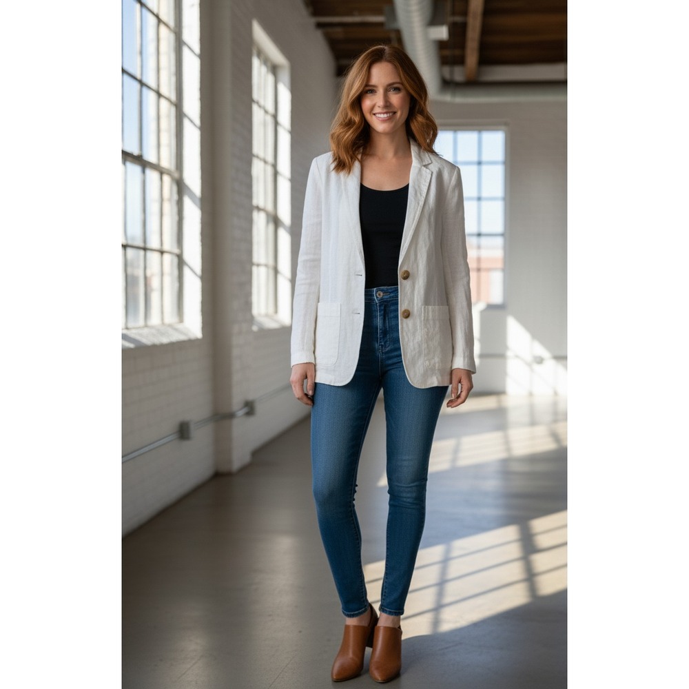 Madewell Dorset Blazer Jacket Womens 2XS White Linen Notch Lapel Single Breasted